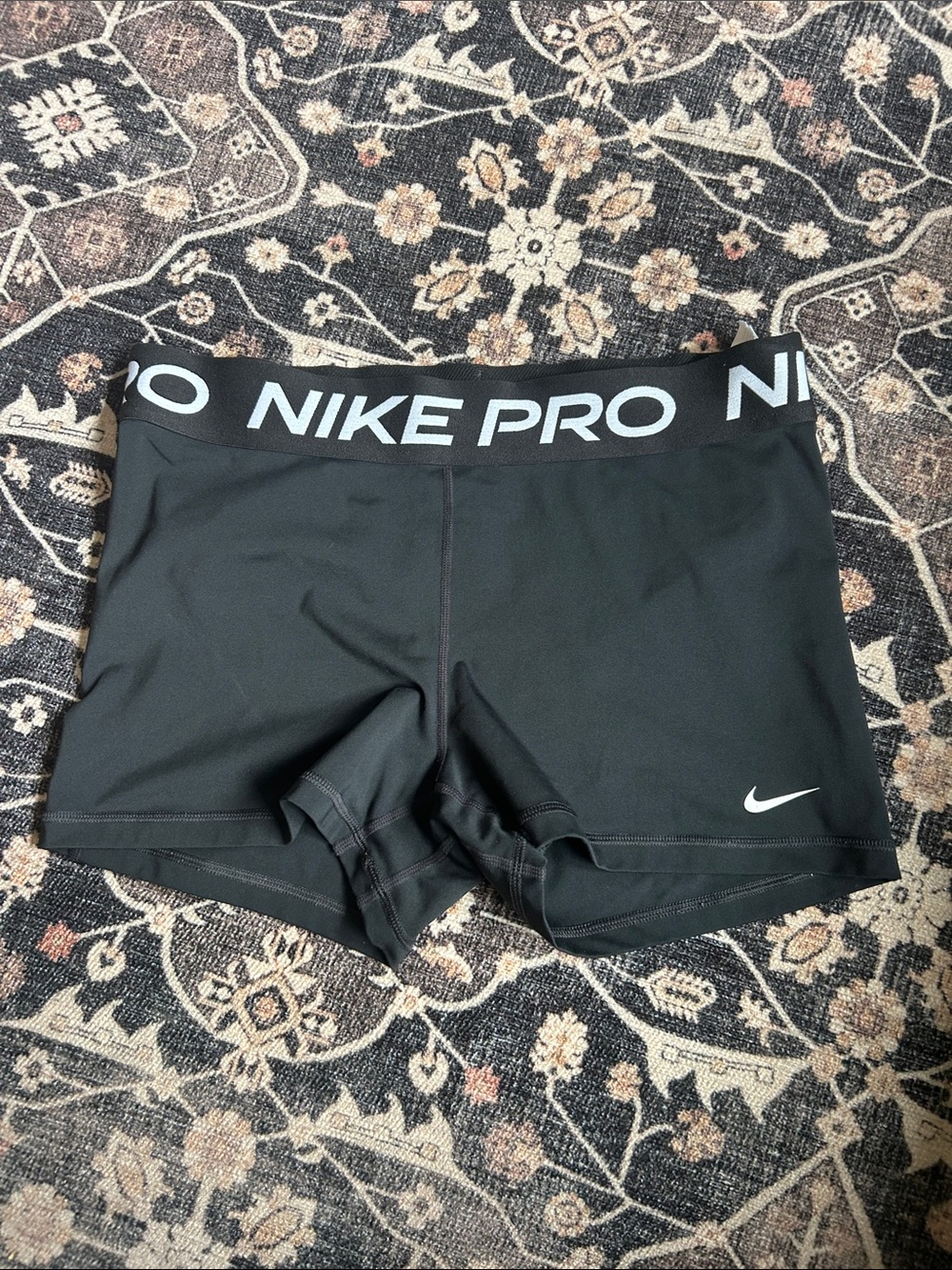 Nike Black Pro Compression Athletic Shorts with White Swoosh